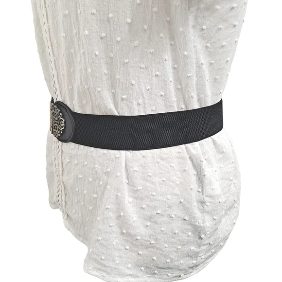 Black gold floral buckle faux leather corset boho stretch waist statement belt - Picture 6 of 12